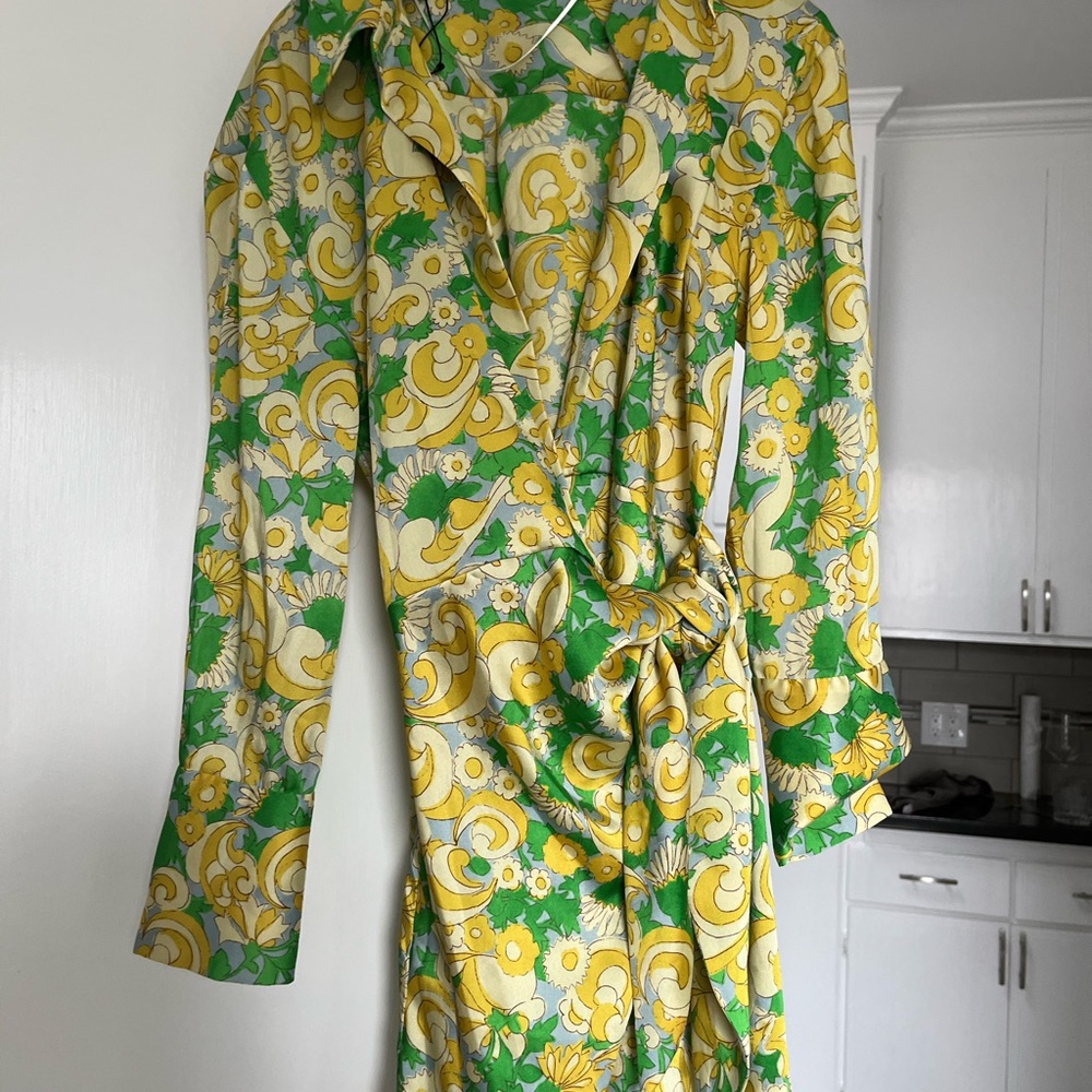 Zara Pareo Wrap Dress w/Headband XS - Green/Yellow - Picture 3 of 5